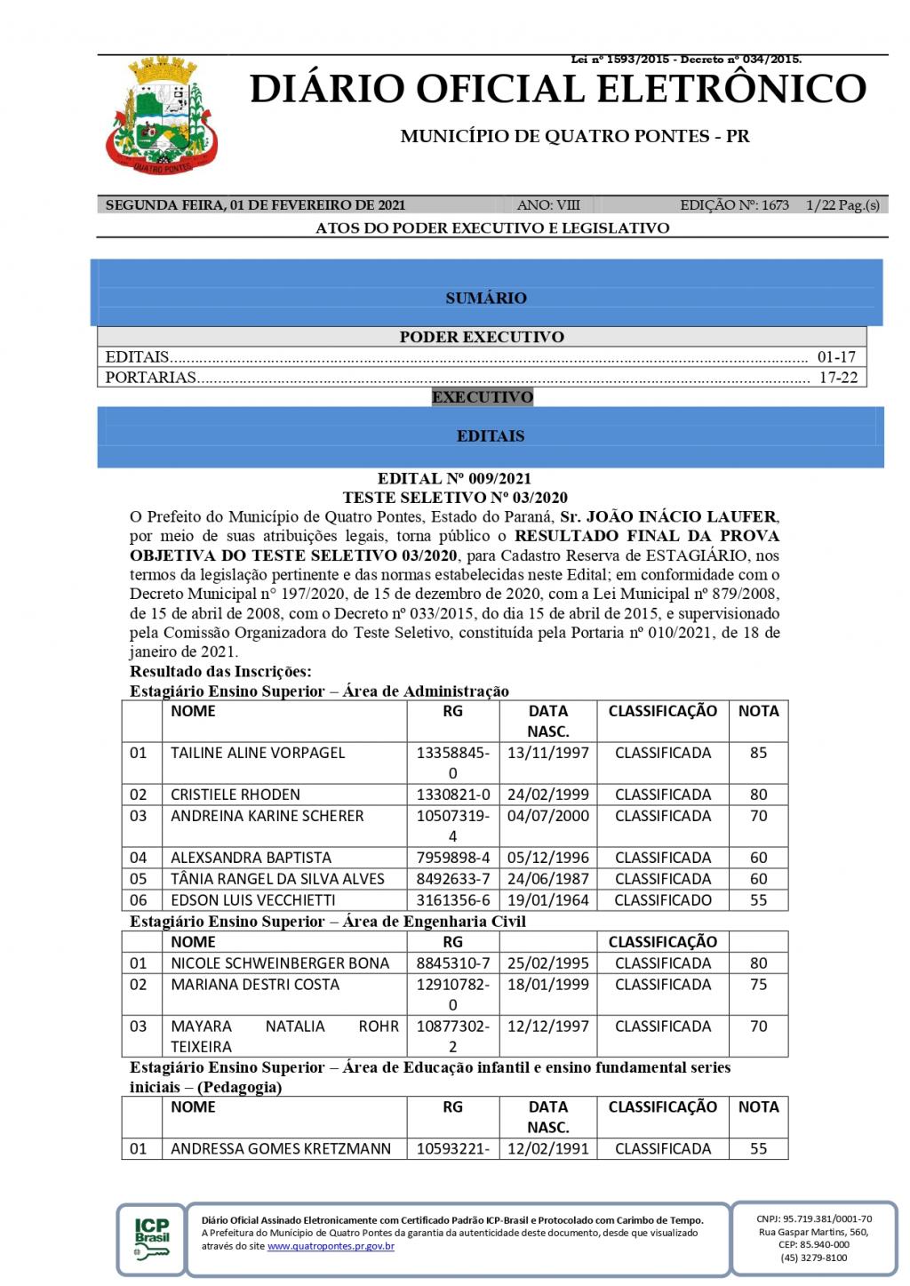 Prefeitura Publica Resultado Final Da Prova Objetiva Do Teste Seletivo ...